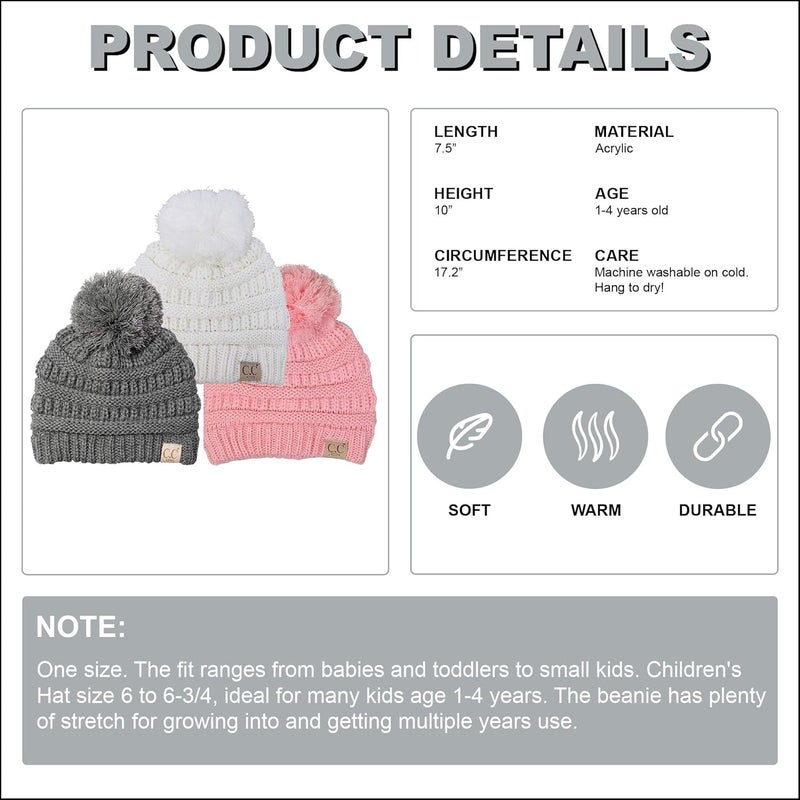 Funky Junque Toddler Pom Beanie – Kids Winter Hat for Ages 1–4, Baby Boy & Girl Knit Beanies, Warm Cozy Knit Snow Hats - Image 2